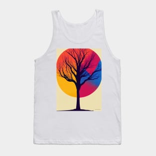 Rainbow Abstract Moon Vibrant Colored Whimsical Minimalist Lonely Tree - Bright Colorful Nature Poster Art of a Leafless Branches Tank Top